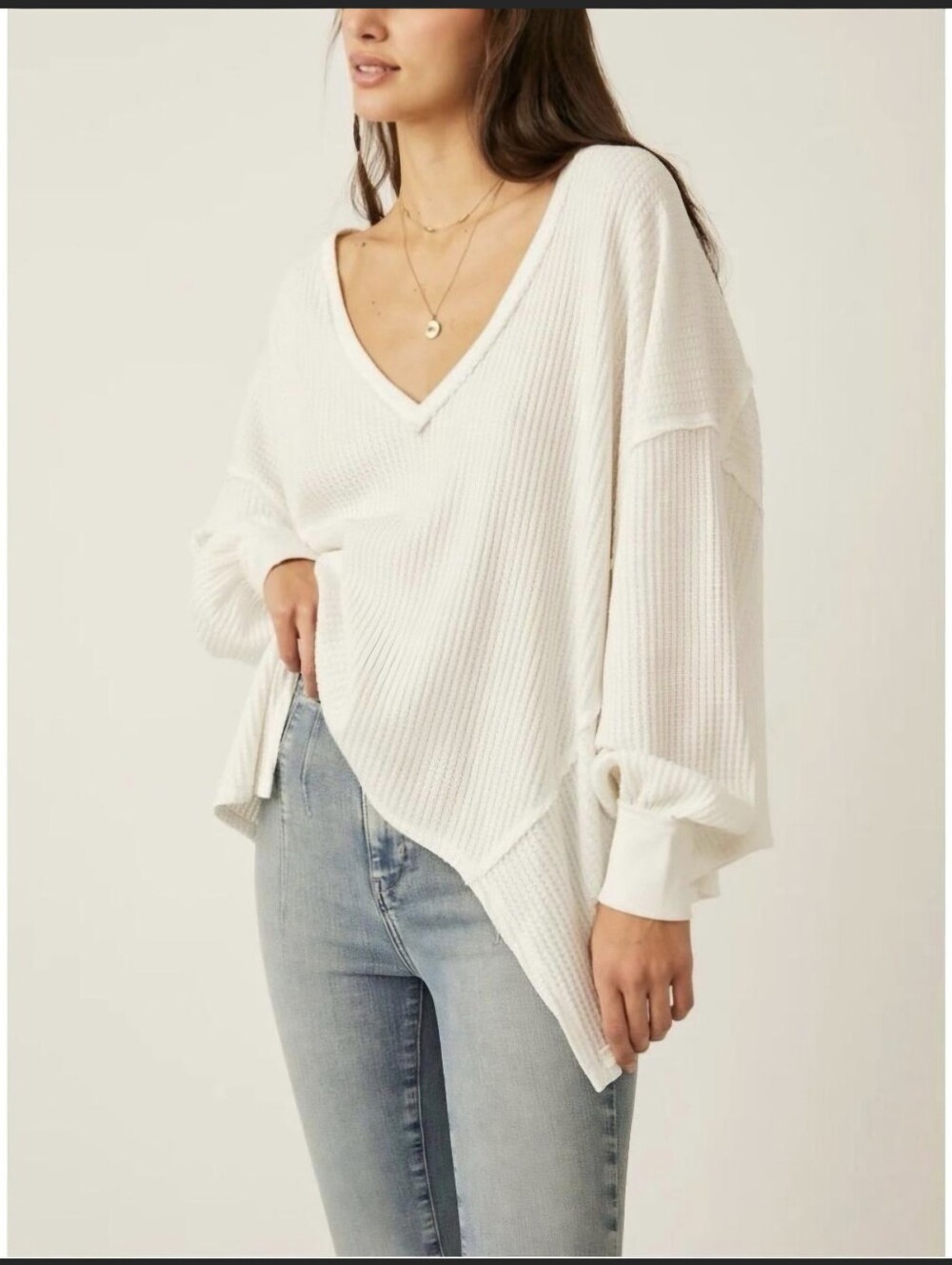 Free People Women's Ivory Open-Front Lightweight Knit Top